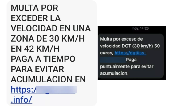 Ejemplos de multa falsa por SMS/ INCIBE