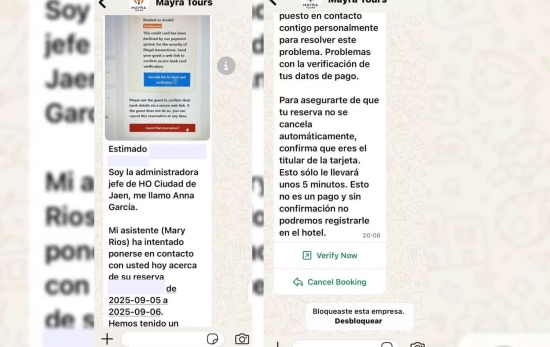 Mensaje que recibieron los afecados con los datos de la reserva de Booking CEDIDA Mensaje que recibieron los afecados con los datos de la reserva de Booking CEDIDA