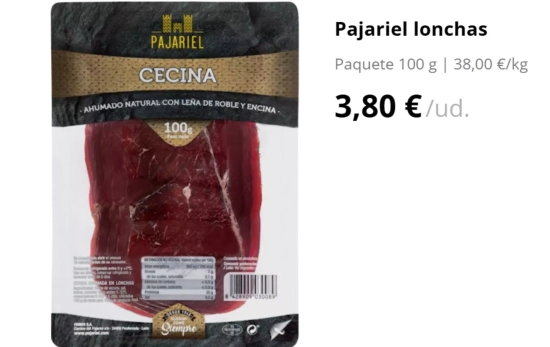 Cecina ahumada natural Embutidos Pajariel lonchas/ MERCADONA Cecina ahumada natural Embutidos Pajariel lonchas/ MERCADONA