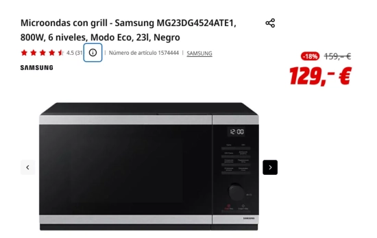Microondas con modo ECO Samsung/ MEDIMARKT Microondas con modo ECO Samsung/ MEDIMARKT