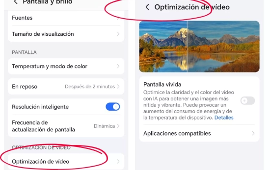 Puedes gestionar el rendimiento del Motor de Imágenes con IA en los ajustes de Pantalla y brillo/ Montaje CG
