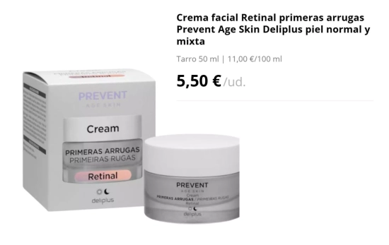 Crema facial Retinal primeras arrugas Prevent Age Skin Deliplus / MERCADONA