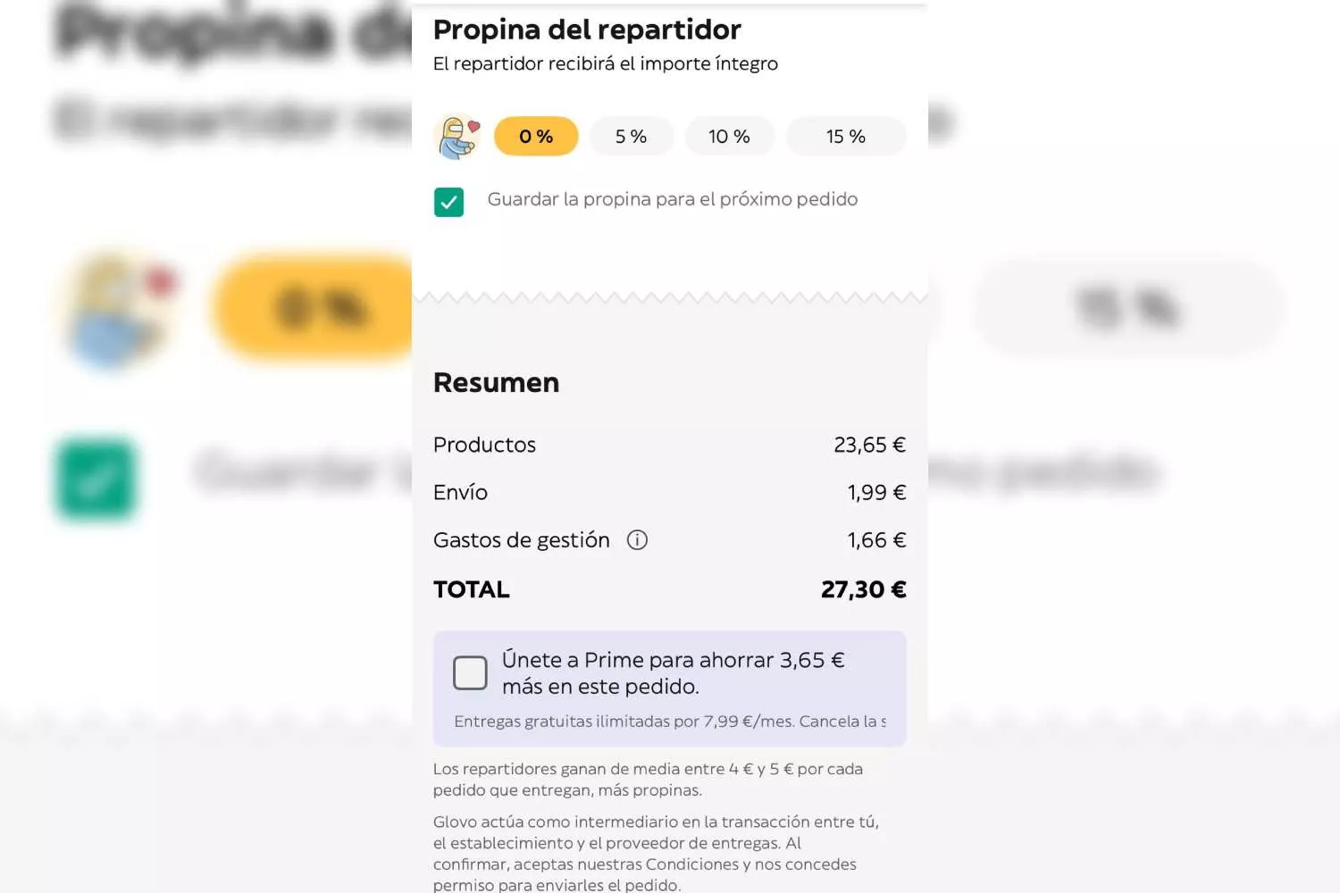 Los gastos de gestión que cobra Glovo / CEDIDA Los gastos de gestión que cobra Glovo / CEDIDA