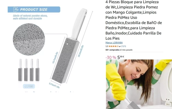 Piedra pómez con mango para limpiar en inodoro/ Amazon Piedra pómez con mango para limpiar en inodoro/ Amazon