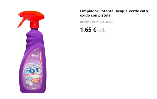 Limpiador Potente Bosque Verde cal y óxido con pistola/ MERCADONA Limpiador Potente Bosque Verde cal y óxido con pistola/ MERCADONA