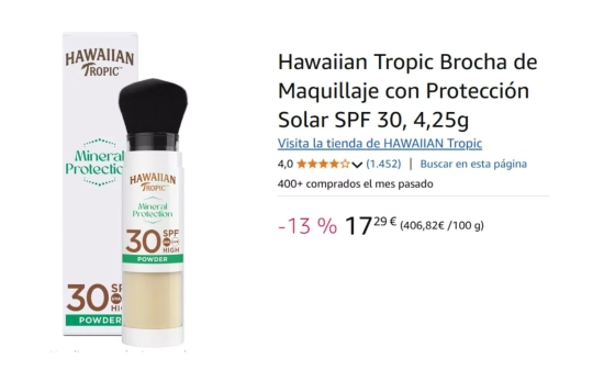 Brocha de protector solar para retocar encima del maquillaje 'Mineral Brush Hawaiian Tropic'/ AMAZON Brocha de protector solar para retocar encima del maquillaje 'Mineral Brush Hawaiian Tropic'/ AMAZON