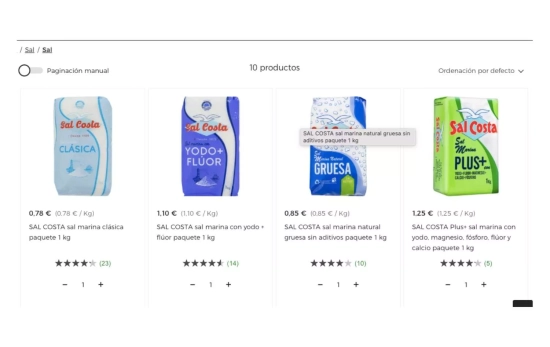 Diferentes tipos de sal de la marca SAL COSTA EL CORTE INGLÉS Diferentes tipos de sal de la marca SAL COSTA EL CORTE INGLÉS