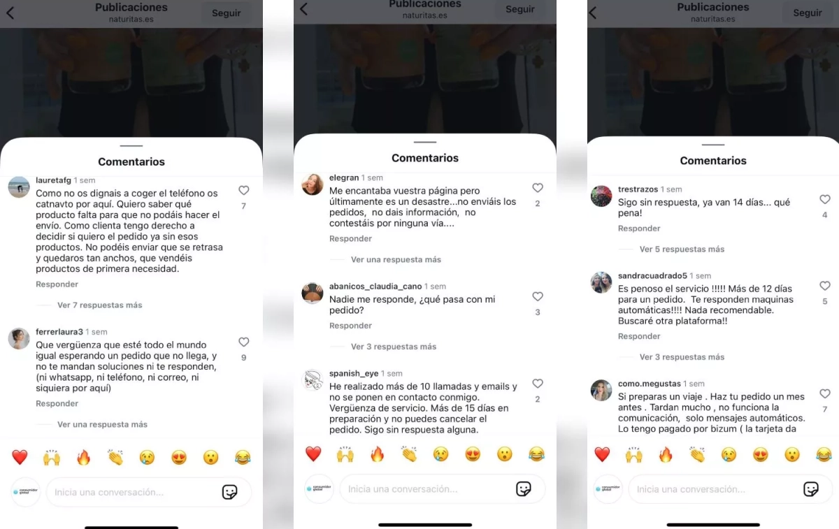 Comentarios en la cuenta de Instagram de Naturitas CG Comentarios en la cuenta de Instagram de Naturitas CG