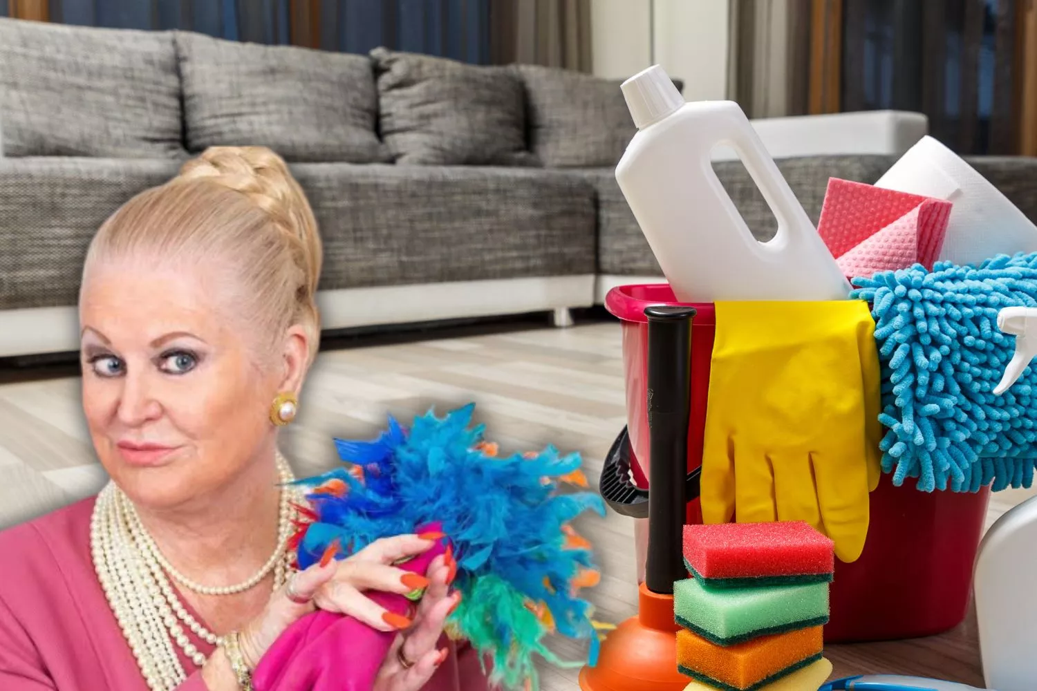 Kim Woodburn y diferentes productos de limpieza / Montaje CONSUMIDOR GLOBAL