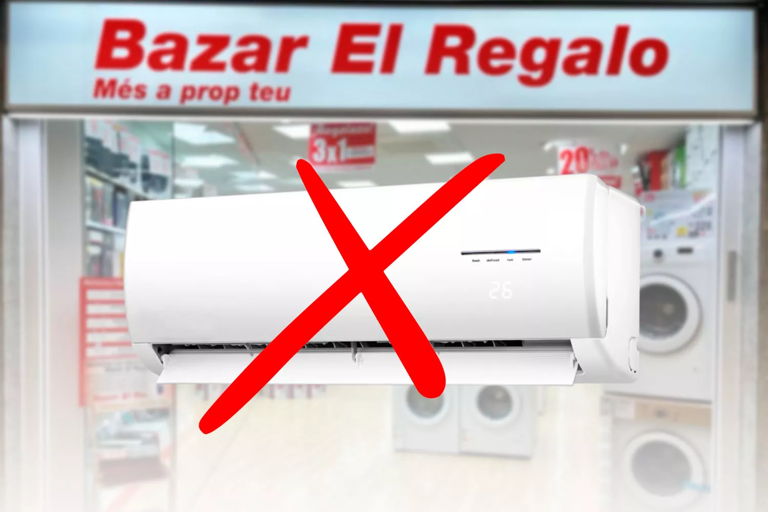 Un aire acondicionado y una tienda de Bazar El Regalo / Montaje CONSUMIDOR GLOBAL
