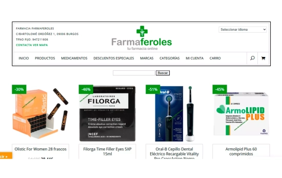 Aspecto de la web de farmaferoles Aspecto de la web de farmaferoles