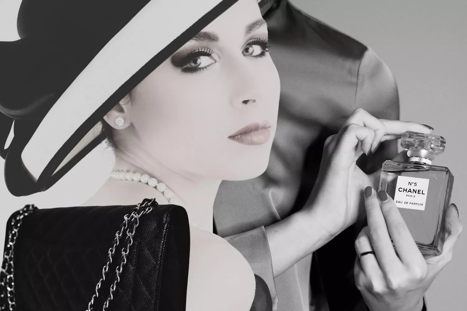 Coco Chanel y uno de sus perfumes / Montaje CONSUMIDOR GLOBAL