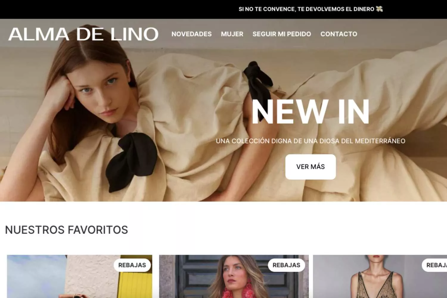 Portada de la web fraudulenta Alma de Lino / ALMA DE LINO Portada de la web fraudulenta Alma de Lino / ALMA DE LINO