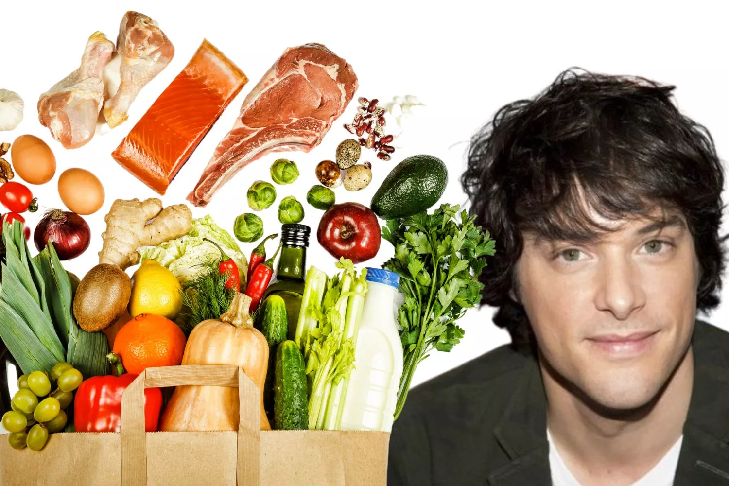 Jordi Cruz y diferentes alimentos que no pueden faltar en su dieta  / Montaje CONSUMIDOR GLOBAL