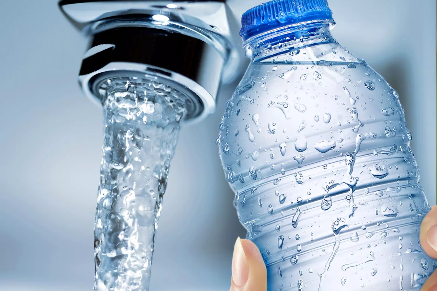 Una botella y un grifo para beber agua / Montaje CONSUMIDOR GLOBAL