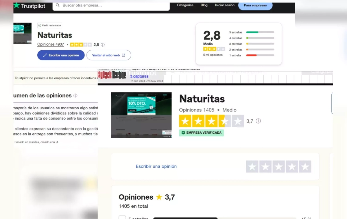 La puntuación de Naturitas hace un año y ahora CG La puntuación de Naturitas hace un año y ahora CG