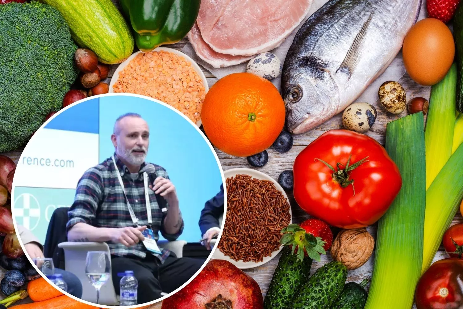 Rodrigo de la Calle y algunos platos de la dieta mediterránea / Montaje CONSUMIDOR GLOBAL