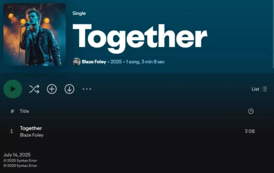 Captura de pantalla de la canción hecha por IA Together , en el perfil oficial del Blaze Foley, art Captura de pantalla de la canción hecha por IA Together , en el perfil oficial del Blaze Foley, art