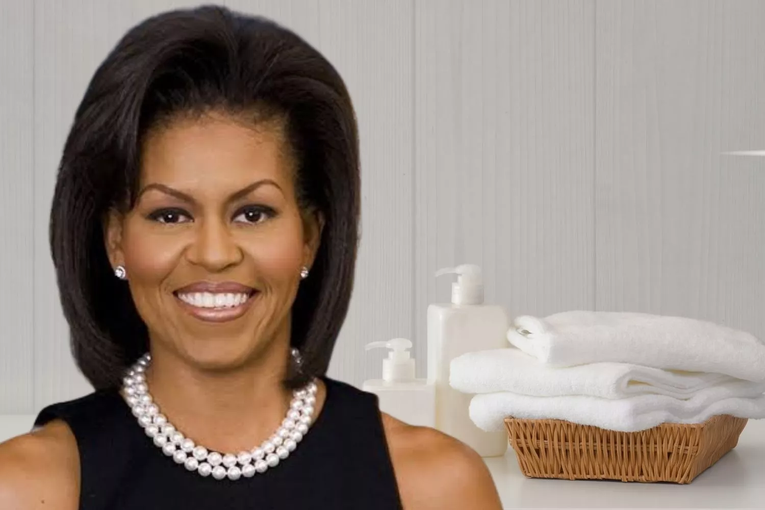 Michelle Obama, toallas, jabón y otros productos del hogar / Montaje CONSUMIDOR GLOBAL