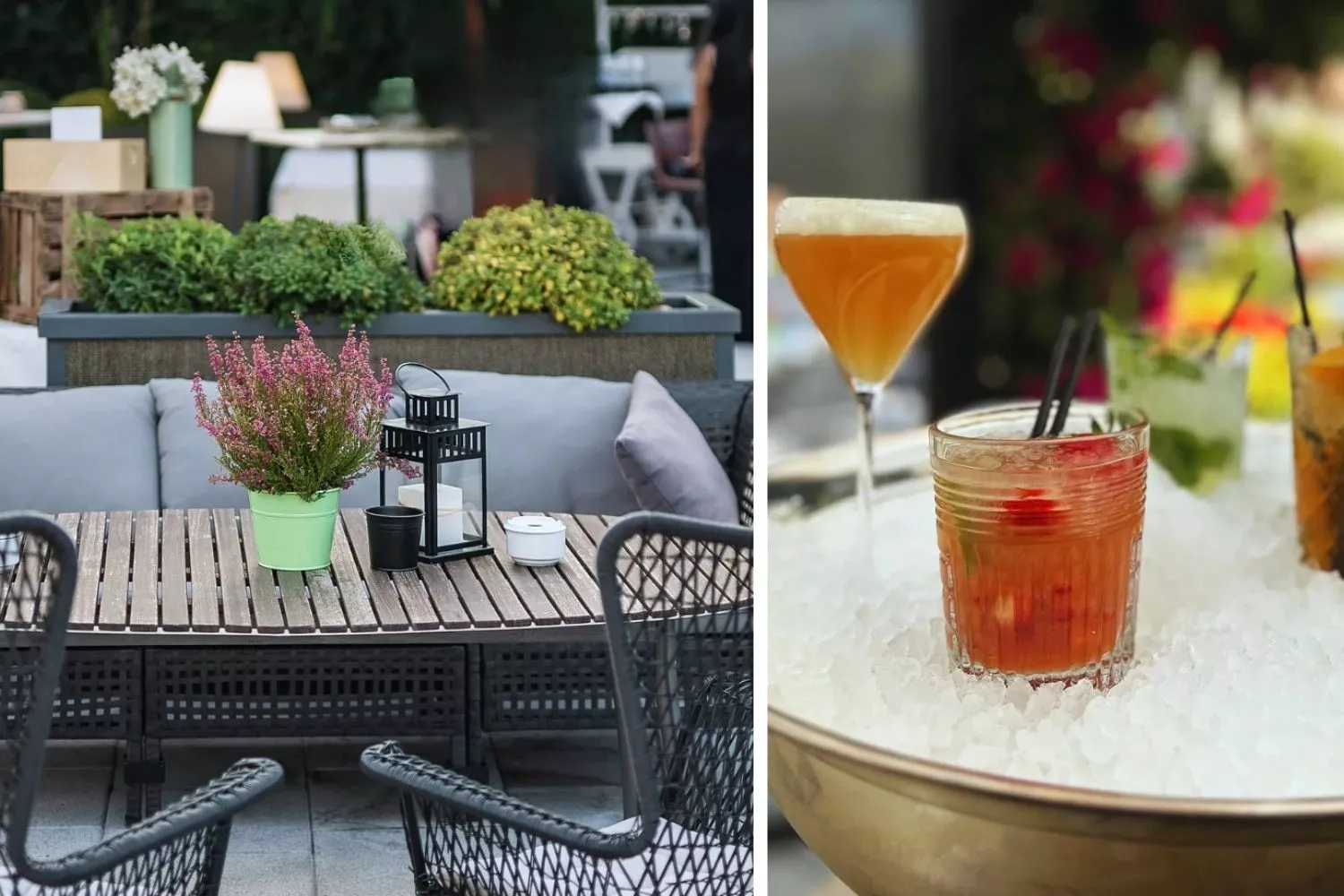 Terraza y cócteles servidos en la terraza Portonovo de Madrid/ Montaje CONSUMIDOR GLOBAL