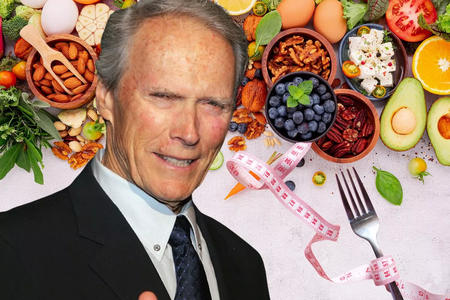 Clint Eastwood y diferentes ingredientes de una dieta / Montaje CONSUMIDOR GLOBAL
