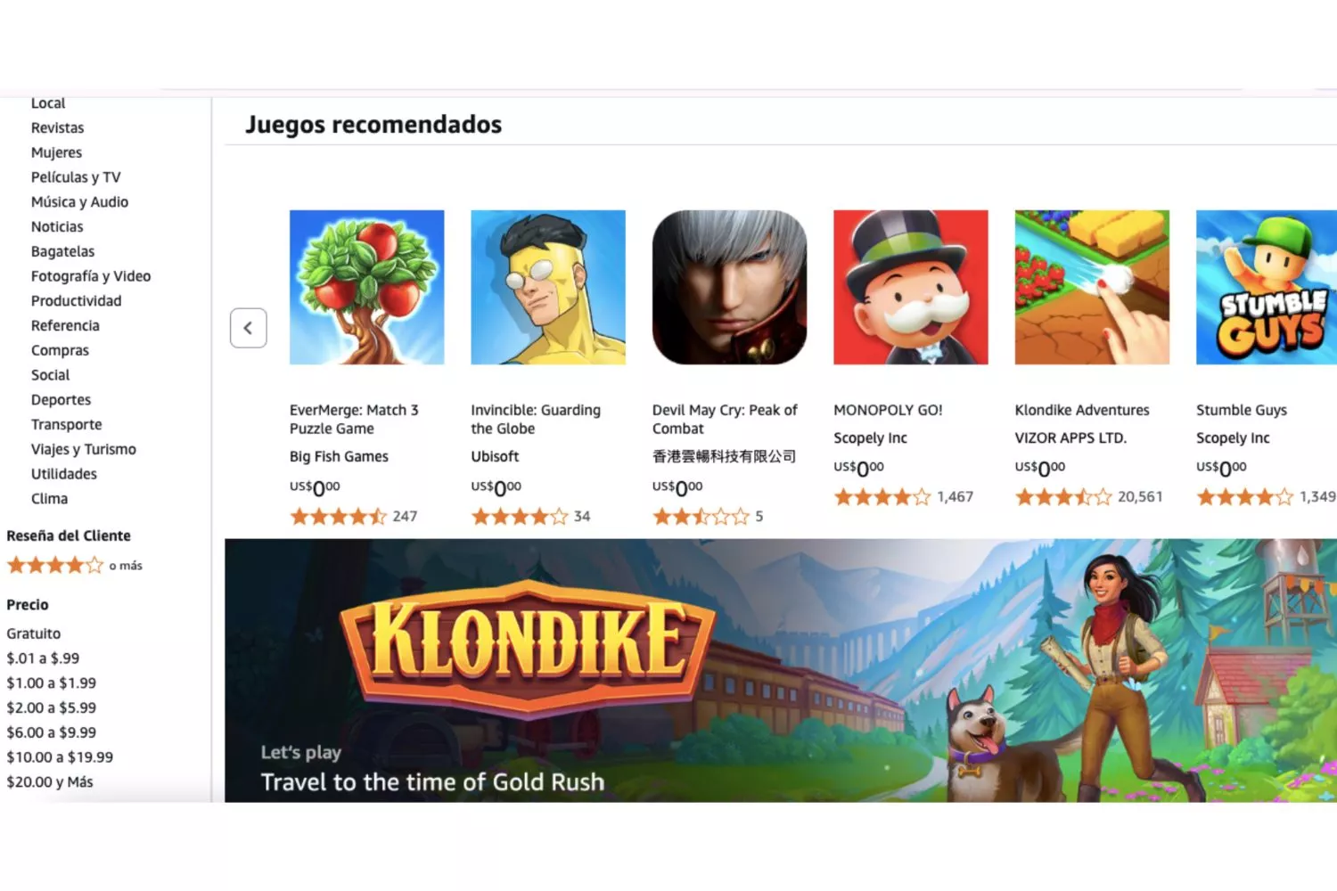 Varios juegos que aparecen en Amazon AppStore / AMAZON