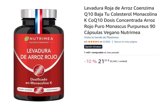 Cápsulas de levadura de arroz rojo/ AMAZON Cápsulas de levadura de arroz rojo/ AMAZON