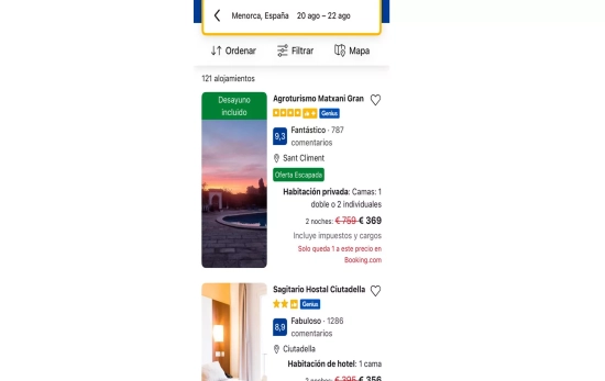 La plataforma Booking con hoteles en Menorca para agosto / CG La plataforma Booking con hoteles en Menorca para agosto / CG