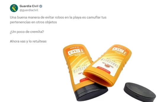 Consejo de la Guardia Civil para ocultar tus pertenencias cuando te bañas/ X (antiguo Twitter) Consejo de la Guardia Civil para ocultar tus pertenencias cuando te bañas/ X (antiguo Twitter)