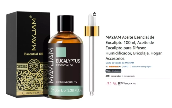 Aceite esencial de eucalipto/ AMAZON Aceite esencial de eucalipto/ AMAZON