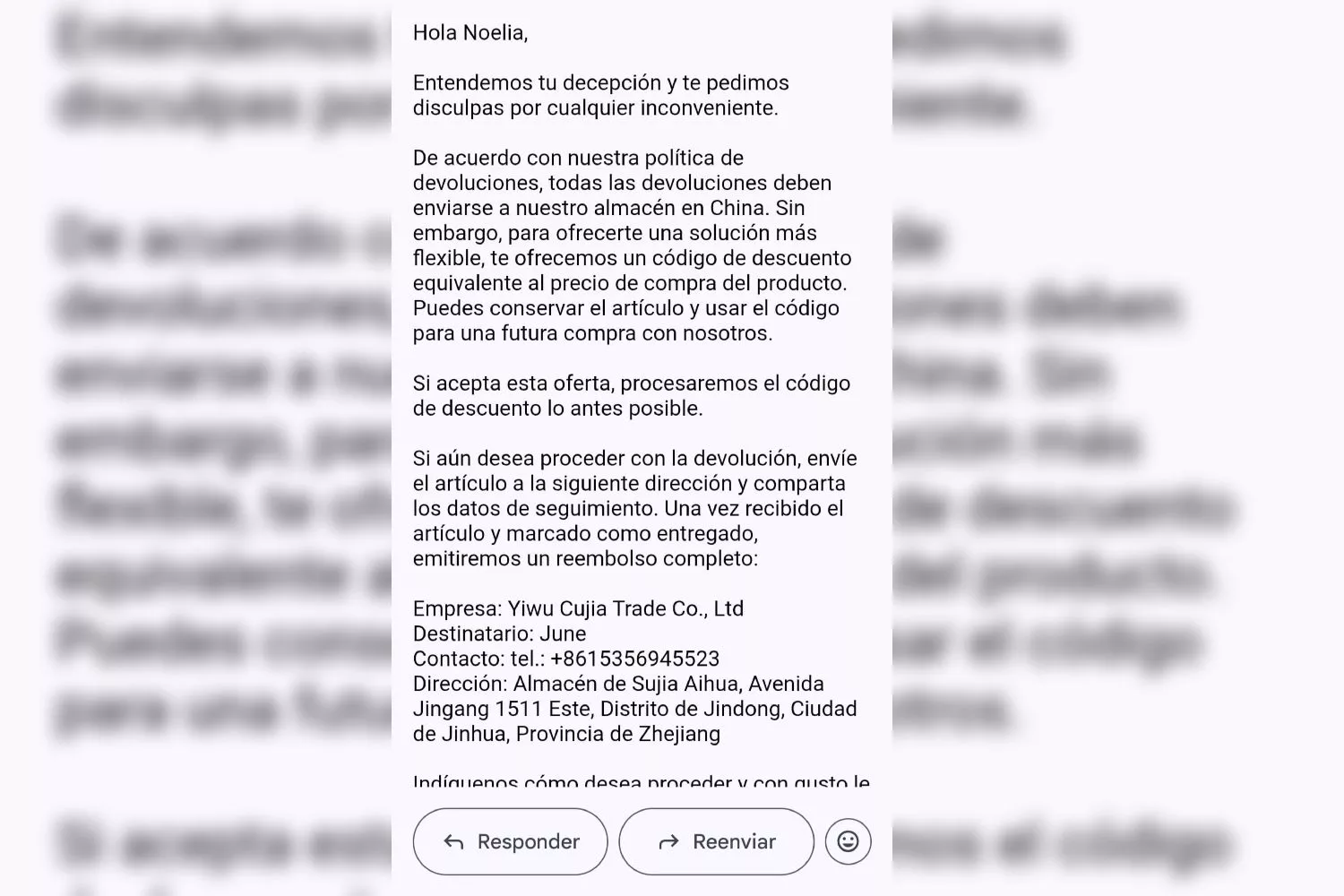 Mensaje de Anna Barcelona a la afectada / CEDIDA Mensaje de Anna Barcelona a la afectada / CEDIDA