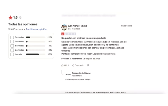 Otra crítica de un usuario a AllZone / TRUSTPILOT Otra crítica de un usuario a AllZone / TRUSTPILOT