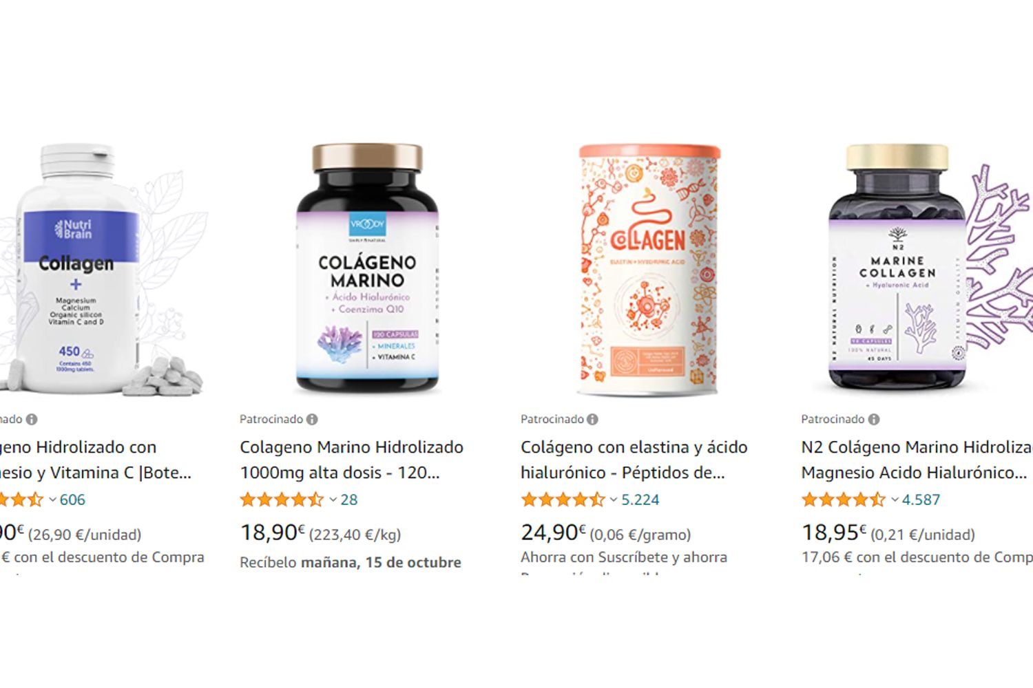 Algunos de los suplementos de colágeno que se venden en Amazon / AMAZON