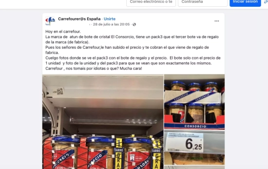 Una usuaria denuncia en Facebook el falso descuento de Carrefour / FACEBOOK Una usuaria denuncia en Facebook el falso descuento de Carrefour / FACEBOOK
