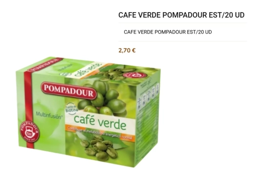 Café verde en bolsitas de infusión listo para consumir/ POMPADOUR Café verde en bolsitas de infusión listo para consumir/ POMPADOUR