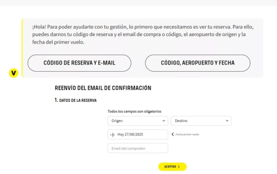 Primer paso para encontrar tu reserva en el apartado ayuda de Vueling /Vueling Primer paso para encontrar tu reserva en el apartado ayuda de Vueling /Vueling