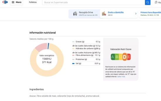 Listado de ingredientes del polvo soluble con sabor a fresa de Neaquik / CARREFOUR Listado de ingredientes del polvo soluble con sabor a fresa de Neaquik / CARREFOUR