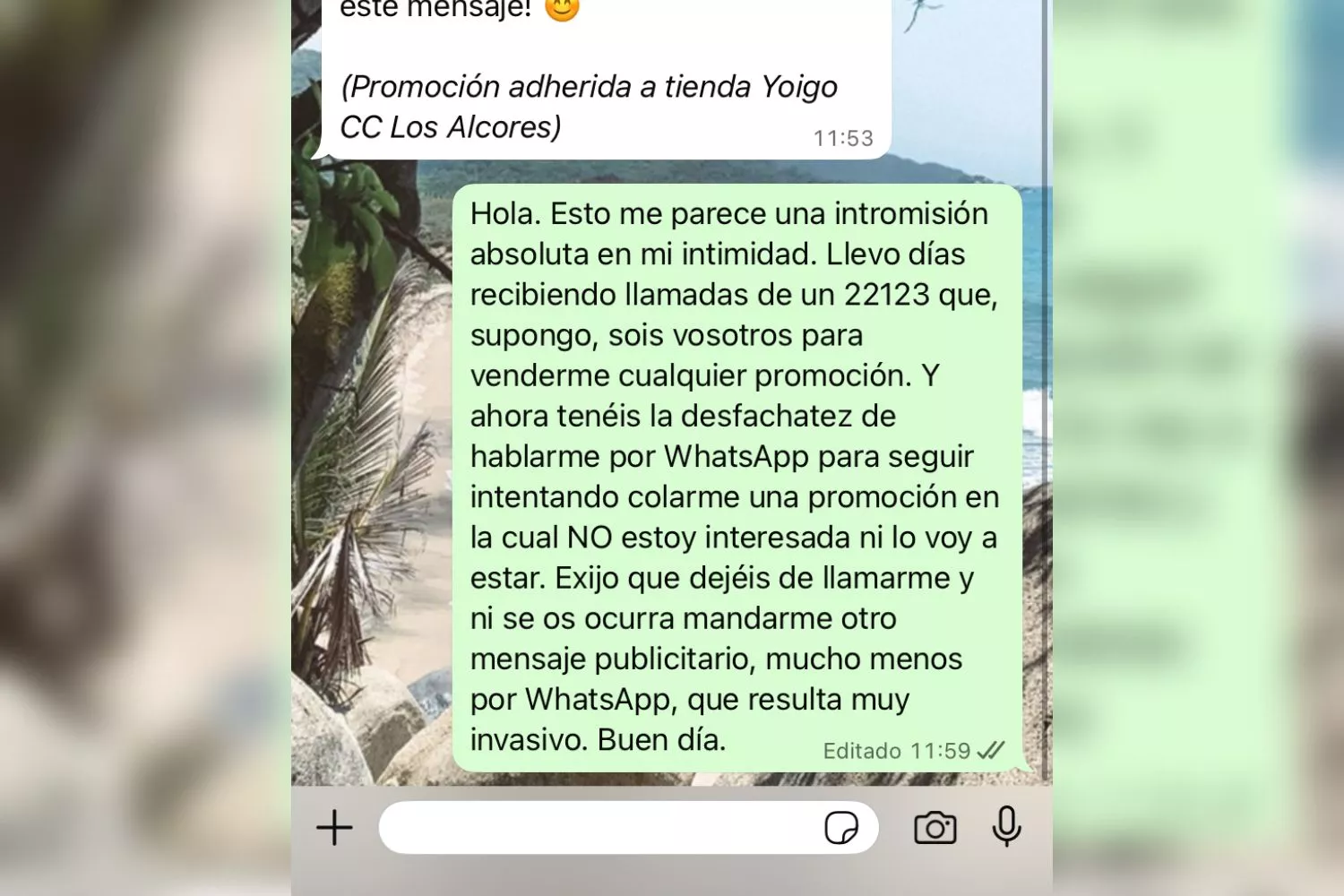 Respuesta de la afectada a Yoigo / CEDIDA Respuesta de la afectada a Yoigo / CEDIDA