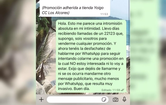Respuesta de la afectada a Yoigo / CEDIDA Respuesta de la afectada a Yoigo / CEDIDA