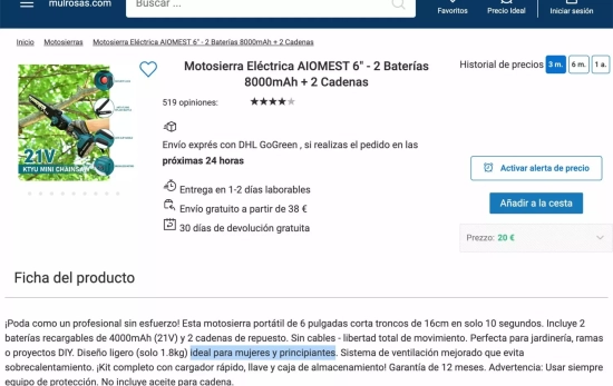 La descripción machista de un producto del vendedor externo La descripción machista de un producto del vendedor externo