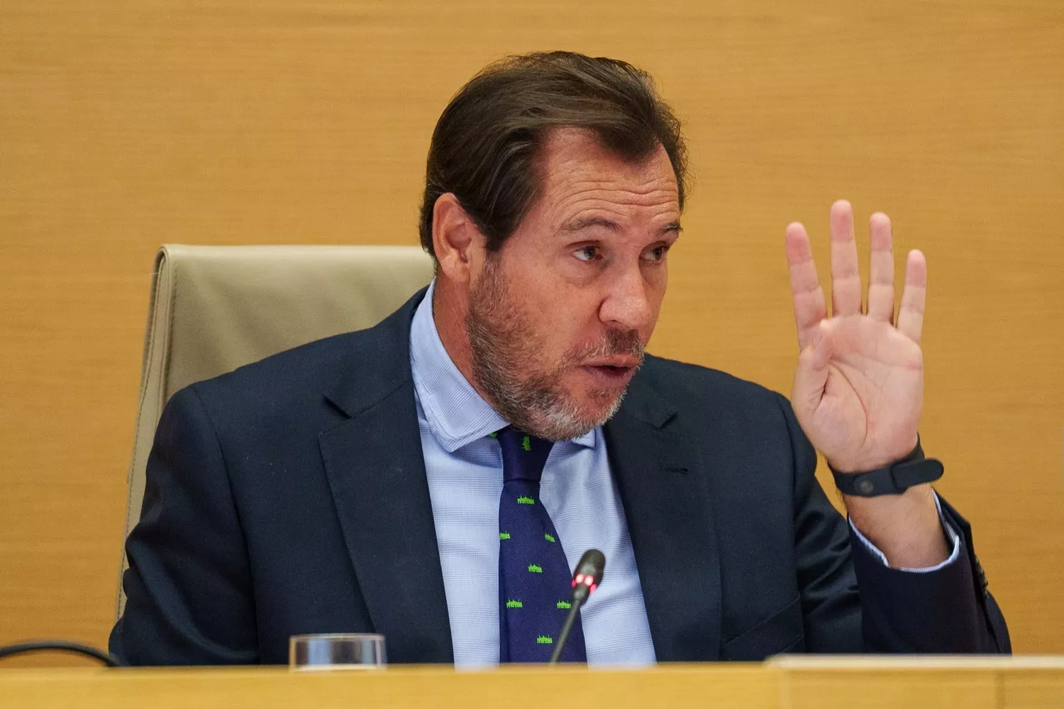 El ministro de Transportes y Movilidad Sostenible, Óscar Puente, en su comparecencia sobre los trenes AVE y Cercanías de Renfe / MATÍAS CHIÓFALO - EP