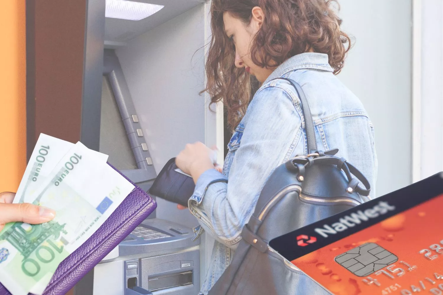 Una mujer que sabe evitar fraudes al sacar dinero del cajero / Montaje Consumidor Global 