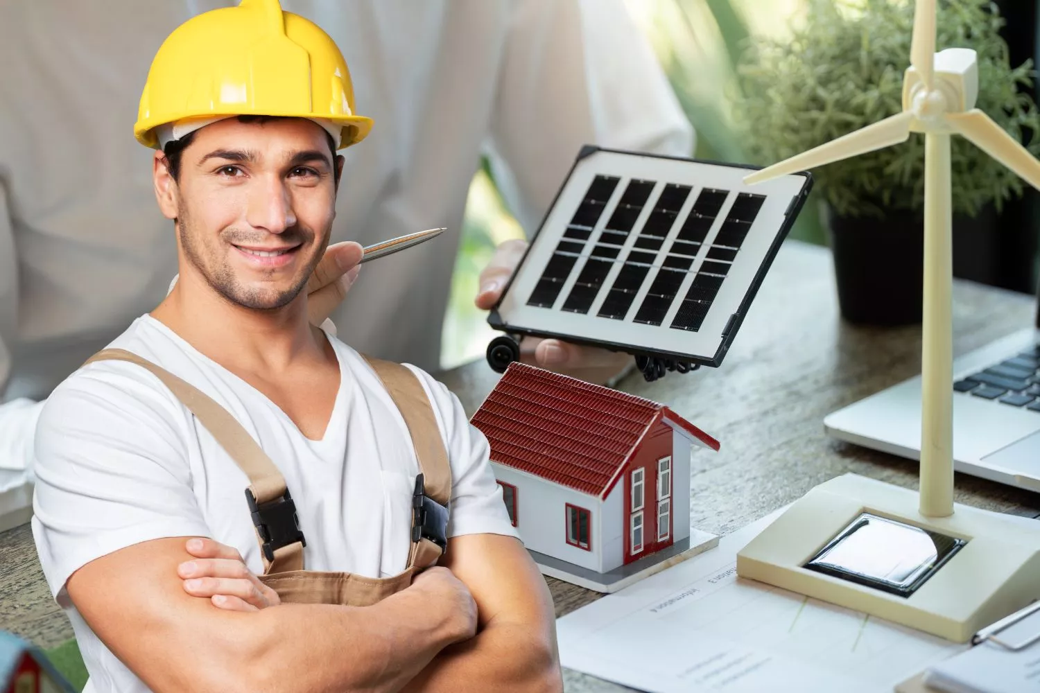 Un obrero de una reforma que sigue el método para tener una casa sostenible/ Montaje Consumidor Global Un obrero de una reforma que sigue el método para tener una casa sostenible/ Montaje Consumidor Global