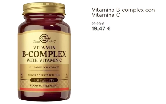 Complejo de alta potencia que aporta las principales vitaminas del grupo B, y vitamina C añadida/ SOLGAR.ES