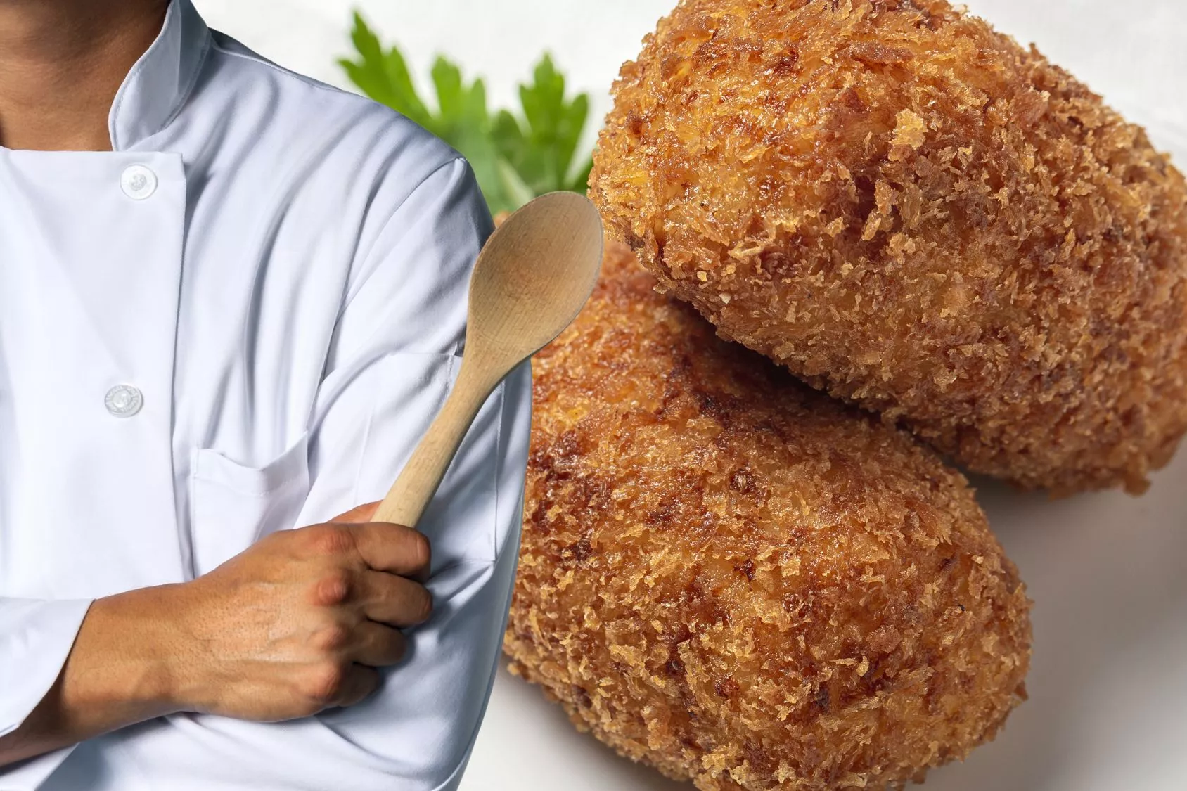 Un chef con una croqueta perfecta / Montaje Consumidor Global