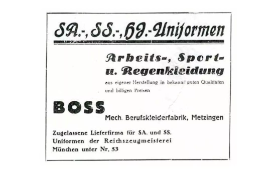 Publicidad de Hugo Boss anunciando uniformes de las SS, las SA y las Juventudes Hitlerianas Publicidad de Hugo Boss anunciando uniformes de las SS, las SA y las Juventudes Hitlerianas