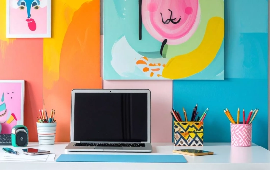 Tendencia decorativa 'Dopamine Core' en un escritorio/ CANVA