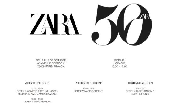 Programación de la pop up de Zara en parís por el 50 aniversario de la firma/ ZARA Programación de la pop up de Zara en parís por el 50 aniversario de la firma/ ZARA