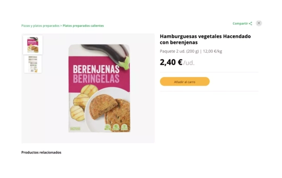 Hamburguesas vegetales con berenjenas de Hacendado / MERCADONA Hamburguesas vegetales con berenjenas de Hacendado / MERCADONA