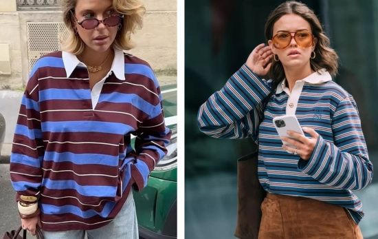 El rey del streetstyle de otoño 2025 es sin duda el polo oversize a rayas/ PINTEREST El rey del streetstyle de otoño 2025 es sin duda el polo oversize a rayas/ PINTEREST